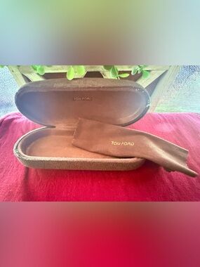 Tom Ford Brown Suede Eyewear Case with Embossed Logo
